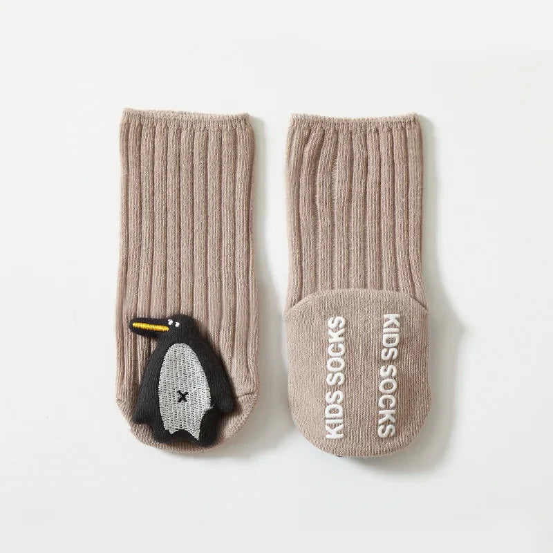 Close-up of the anti-skid sole on a non-slip cotton baby sock, ensuring safety for infants during playtime.