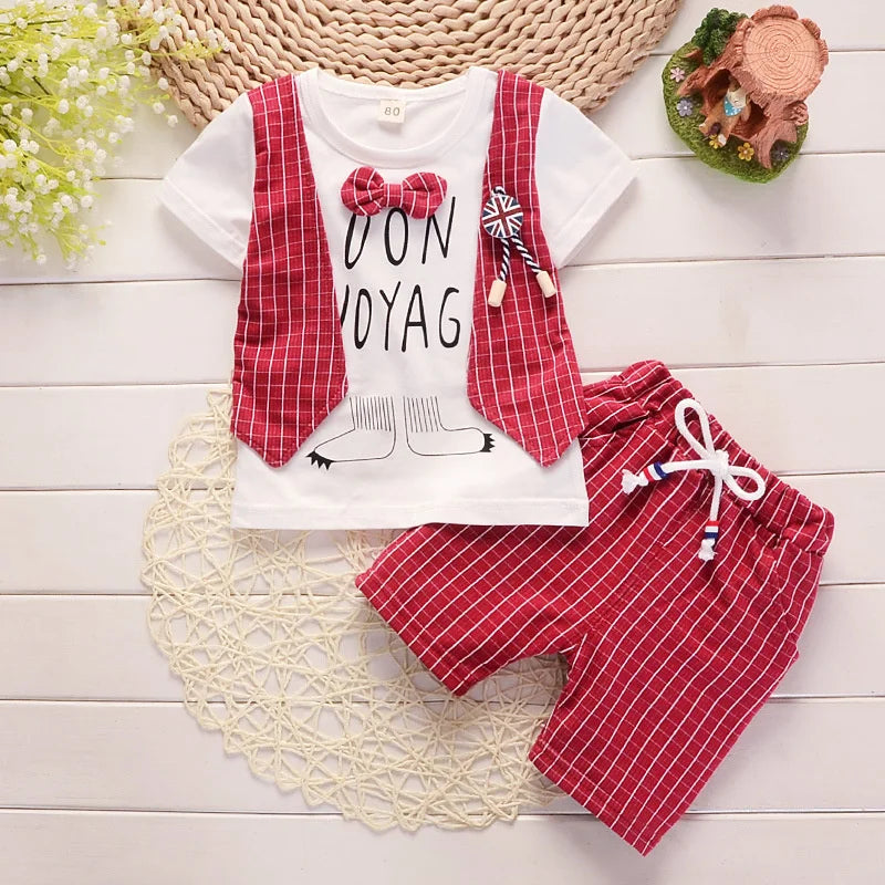 Cute cotton plaid t-shirt and shorts set for unisex baby, perfect summer play clothes outfit