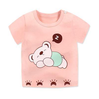 Kids' unisex summer playwear, a light blue cotton t-shirt with a friendly cartoon robot print.