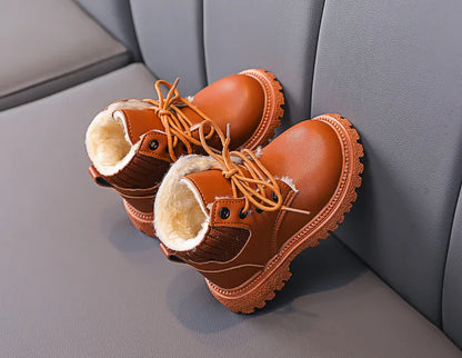 Baby anti-skid snow boots, purple, durable sole, warm plush for cold days