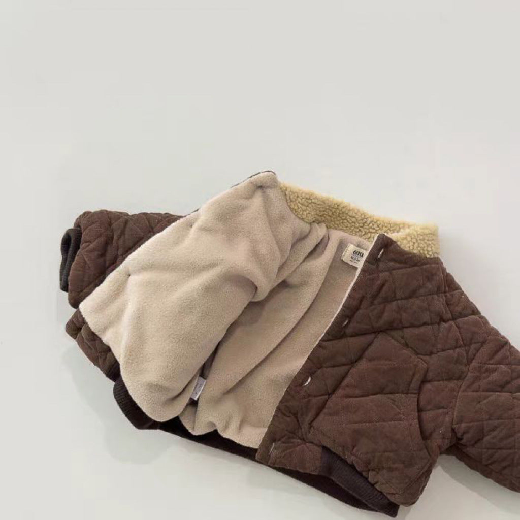 Warm kids cotton jacket with checkered pattern and cozy fleece lining, comfortable fit