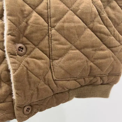 Folded unisex kids quilted coat, checkered print and visible fleece interior for warmth