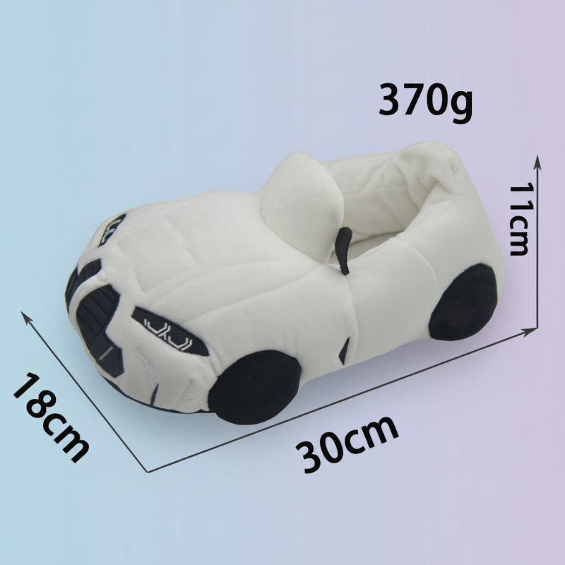 Unisex kids plush racing car slippers in a bright red hue, ideal for cozy feet at home