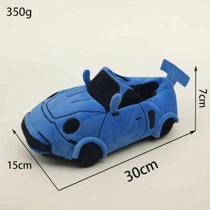 Children's warm racing car slippers, side profile, soft plush fabric and durable sole