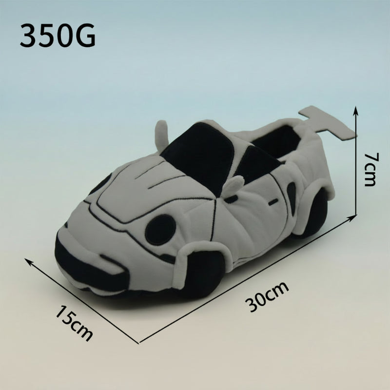 Kids racing car slippers with detailed embroidery, warm and playful indoor shoes