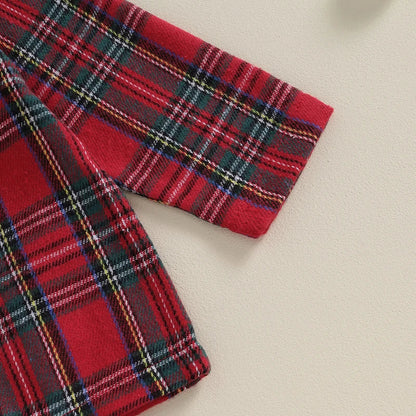 Unisex baby plaid Christmas pajama set with long sleeves and festive pattern