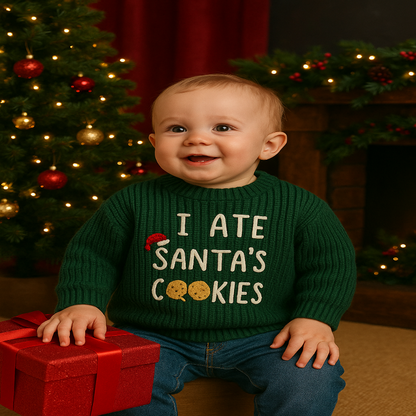 Toddler clothes: Green cotton blend Christmas sweatshirt for kids, featuring a reindeer.