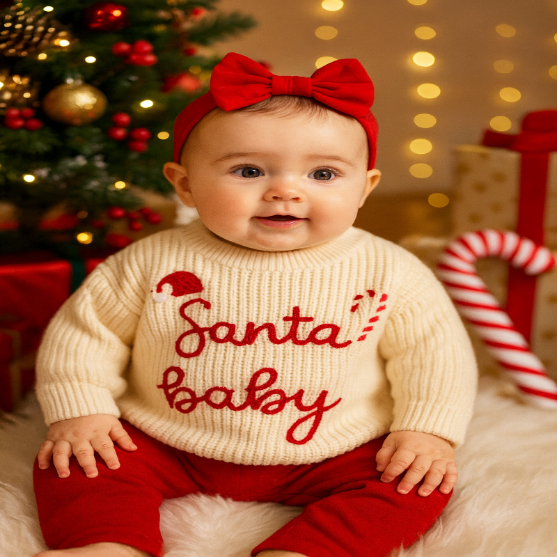 Cute baby sweatshirt: Navy blue cotton Christmas top with 'My First Christmas' text.