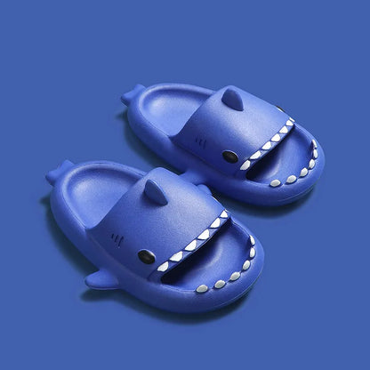 Blue shark slides, unisex kids' summer sandals for everyday wear