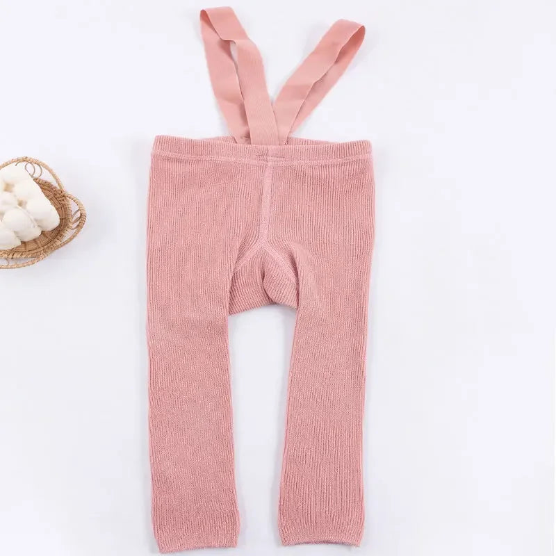 Kids' fashion: blue soft cotton leggings with suspenders, versatile for boys and girls