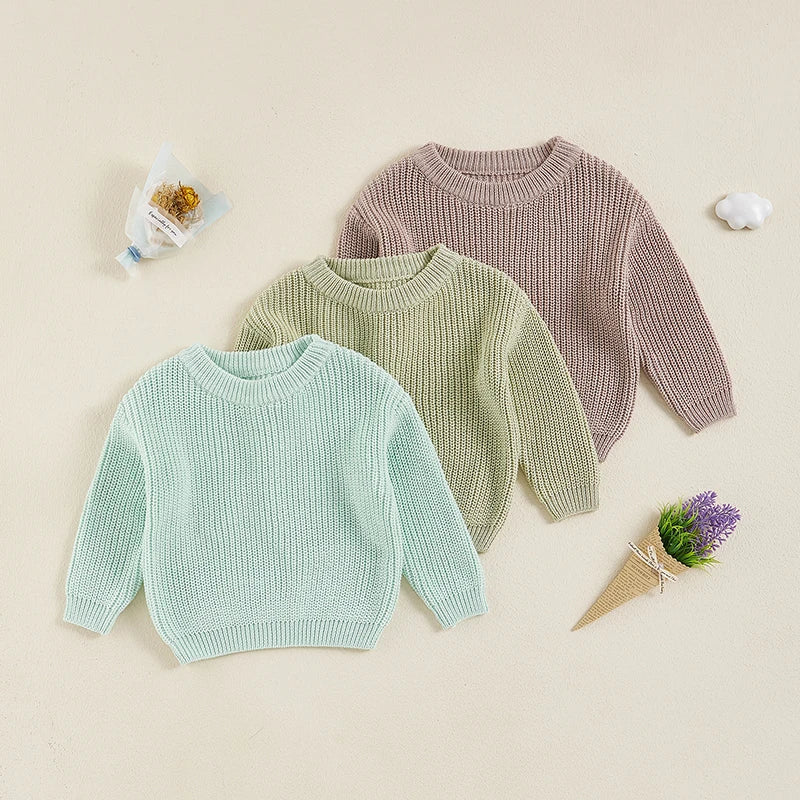 Unisex kids' soft knit cotton long sleeve sweater in cozy winter style, perfect for toddlers.