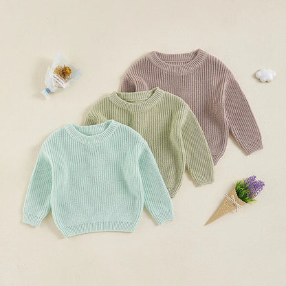 Unisex kids' soft knit cotton long sleeve sweater in cozy winter style, perfect for toddlers.
