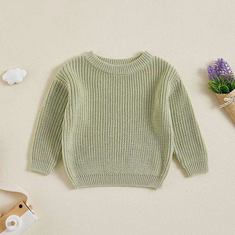 Warm unisex knit cotton long sleeve sweater for kids, ideal children's apparel.