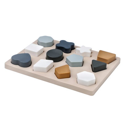 Close-up of kids colorful silicone shape puzzle, sensory toy for early learning and child development