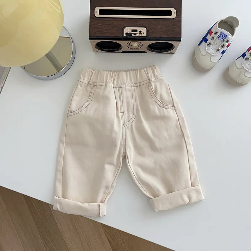Unisex kids solid denim jeans, classic casual design, comfortable and durable for children