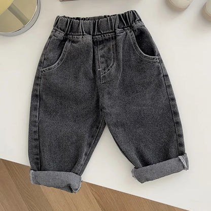 Unisex baby solid denim jeans, elastic waistband for comfort, everyday toddler apparel