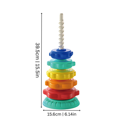 Toddler spinning tower educational toy featuring colorful stacking rings, ideal for problem-solving & baby gift