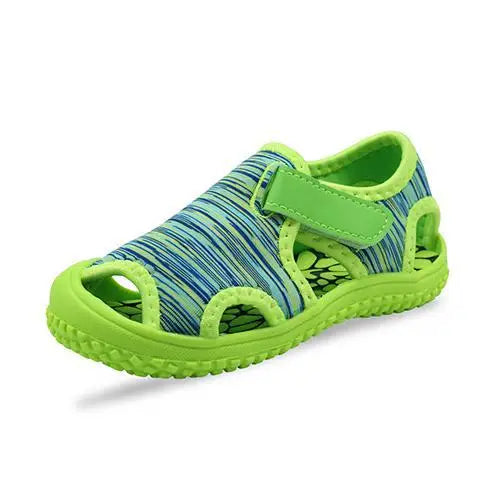 Unisex kids' sport beach sandals, black with blue accents, ideal for summer adventures and water play