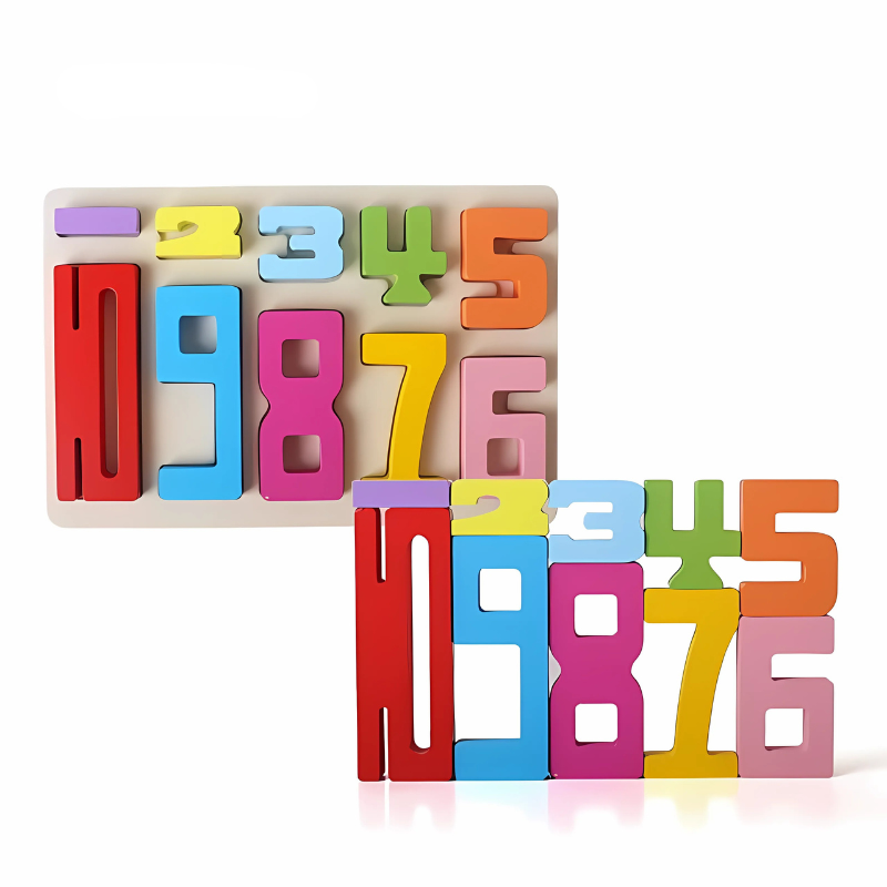 Vibrant wooden blocks set with numbers, designed for kids' math learning and fine motor skill practice.