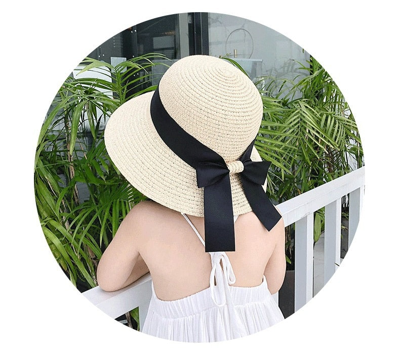 Khaki straw hat set for all ages, perfect for summer beach fun & sun protection. Unisex outdoor accessory.