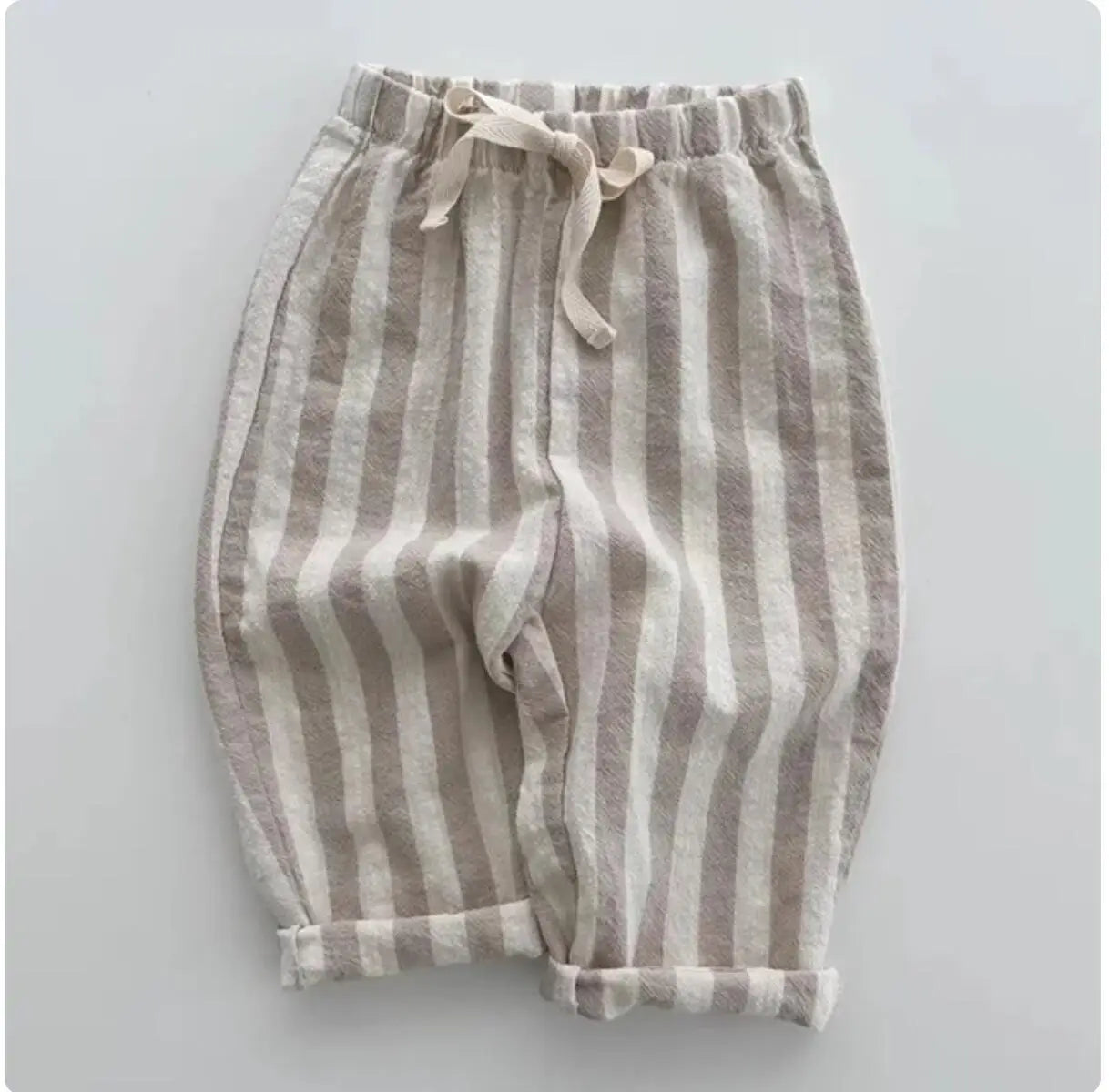 Casual striped linen cotton pants for kids, suitable for boys and girls, breathable fabric