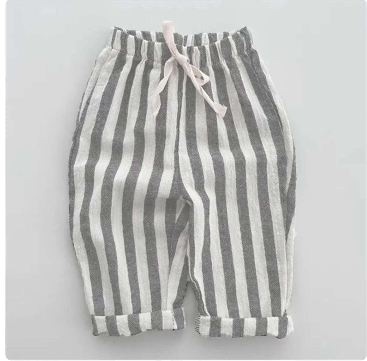 Lightweight striped linen cotton unisex trousers, ideal for active toddlers in spring