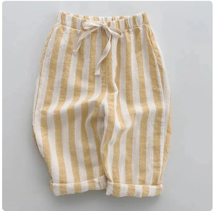 Relaxed fit striped linen cotton pants for kids, elastic waist for easy dressing