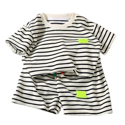Striped short sleeve shirt and shorts set for children, a stylish and practical summer apparel choice