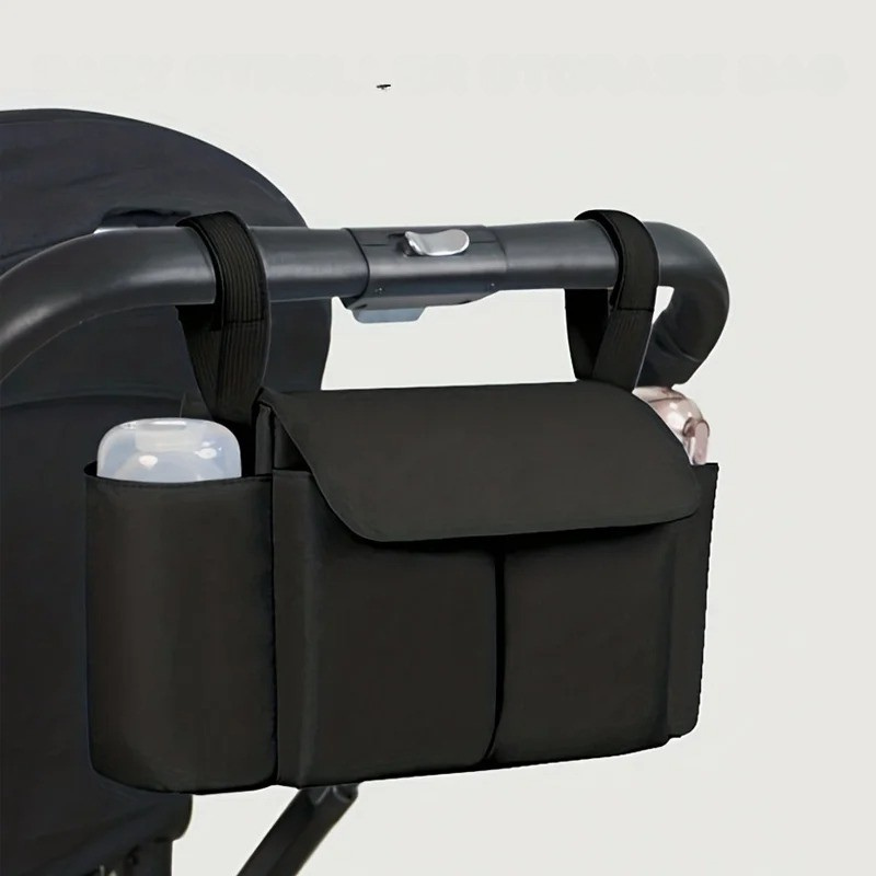 Unisex kids stroller organizer for baby essentials, diapers, and bottles, ideal travel gear