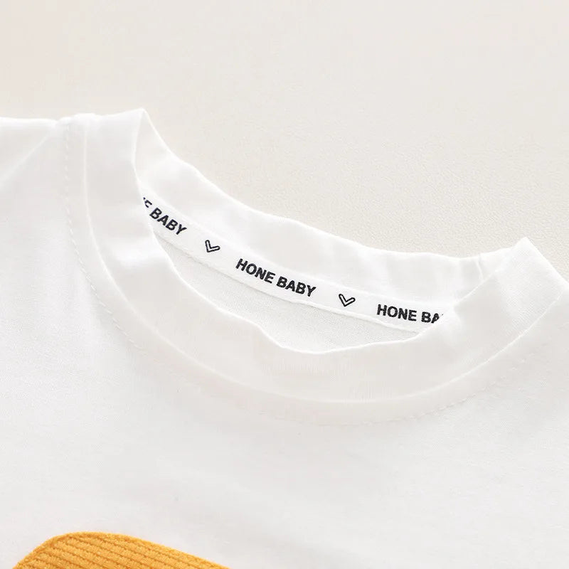 Girls sportswear summer two-piece with bear print, ideal for toddler casual play everyday wear