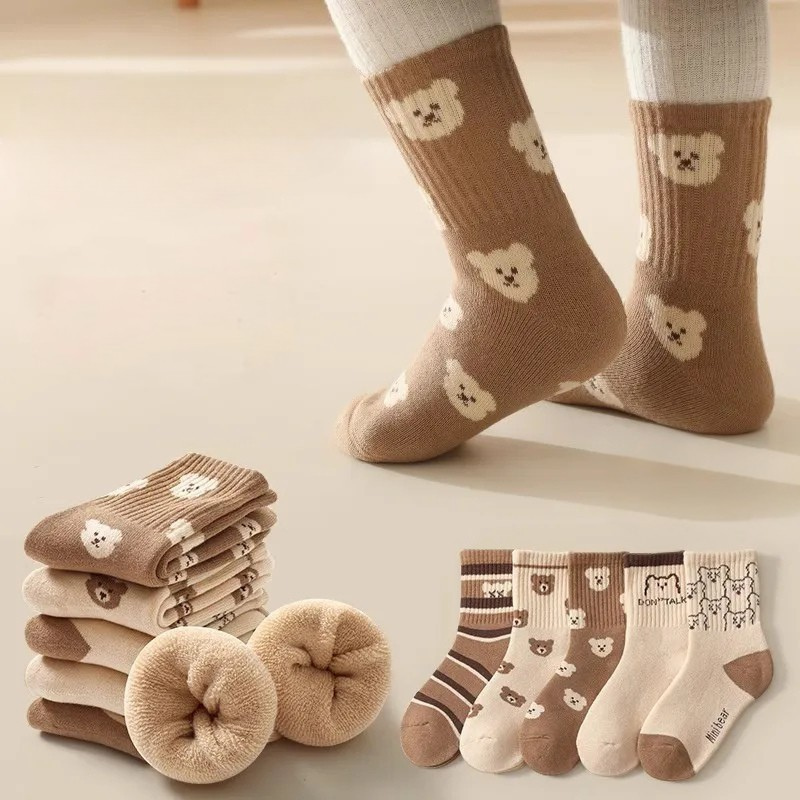 Unisex kids thermal fleece-lined bear socks for winter warmth and cozy feet