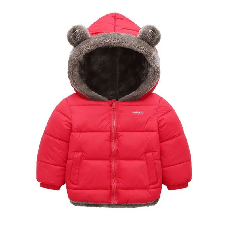 Soft cotton blend fabric of a thicken hooded winter jacket for toddlers