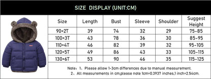 Detail of a thicken hooded winter jacket's hood, plush lining for warmth, baby jacket