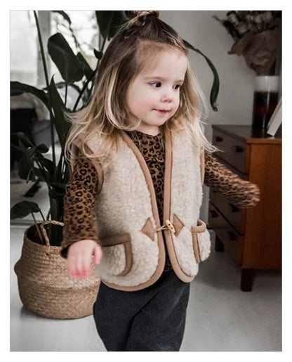 Toddler outerwear: Side view of a unisex insulated bodywarmer vest for kids, ideal for warmth.