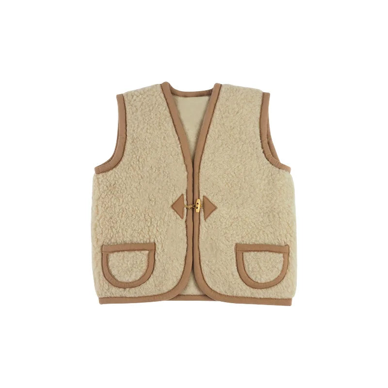Back view of a cozy, insulated polyester bodywarmer vest for unisex toddlers and kids.