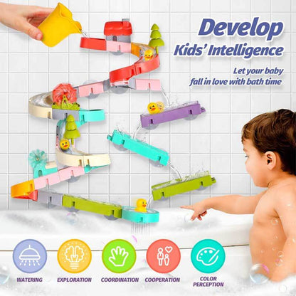 Educational kids bath toy, a water slide set with playful ducks for sensory development and fun
