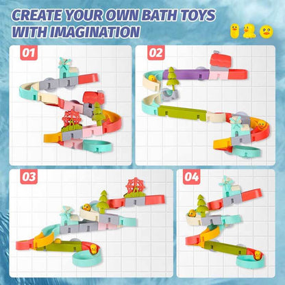 Colorful duck-themed water slide toy for kids' bathtub, secure with strong suction cups