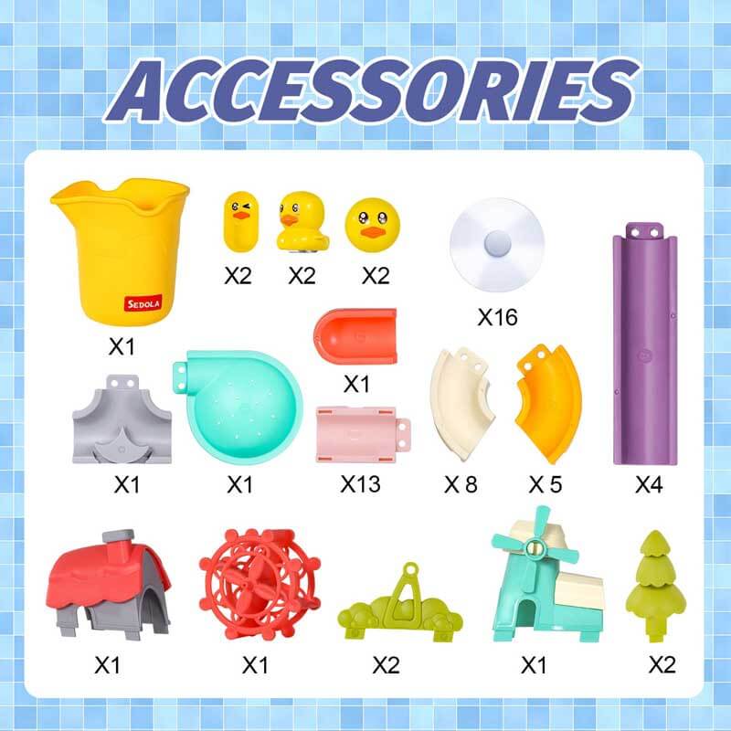 Interactive toddler bath toy, water slide system with adorable ducks, easily attaches with suction cups