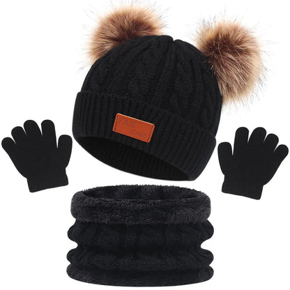Children's winter hat, scarf, gloves kit, offering full coverage from the cold.