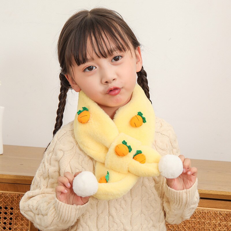 Unisex kids winter cartoon plush scarf with a cheerful animal print, soft and warm for babies