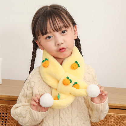 Unisex kids winter cartoon plush scarf with a cheerful animal print, soft and warm for babies