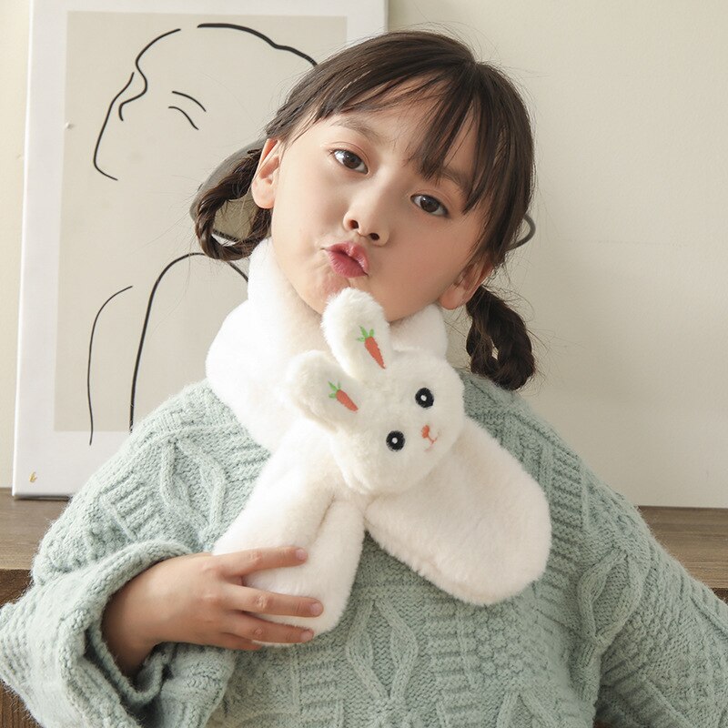 Adorable pink plush cartoon scarf for kids, a cozy winter accessory for children's clothing