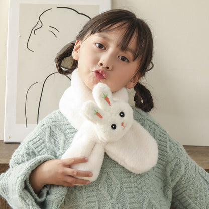 Adorable pink plush cartoon scarf for kids, a cozy winter accessory for children's clothing