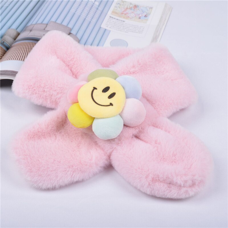 Blue unisex kids winter cartoon plush scarf featuring a playful design, ideal for cold days