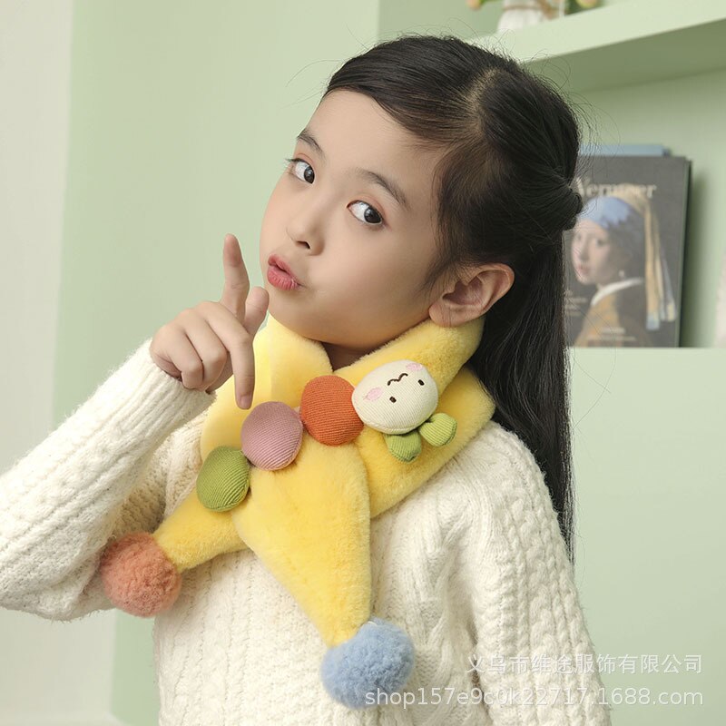 Yellow cartoon plush scarf for toddlers, a soft and fuzzy winter accessory for baby fashion