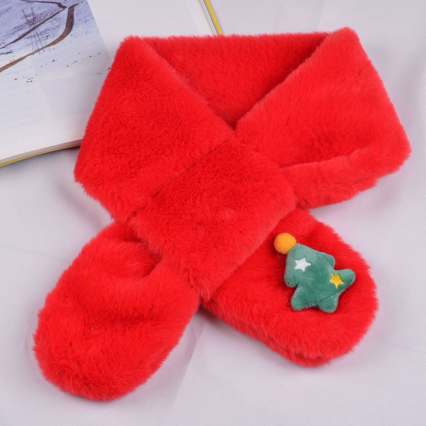 Orange cartoon plush scarf for kids, a bright and soft winter accessory for outdoor play
