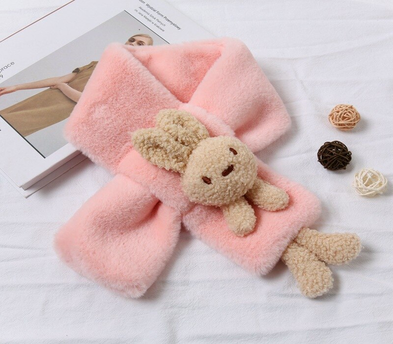 Purple unisex kids winter cartoon plush scarf with charming details, great for baby clothing