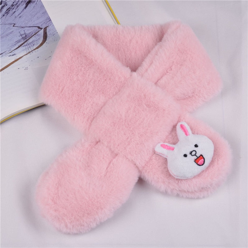 Grey cartoon plush scarf for kids, a practical and soft winter accessory for everyday use