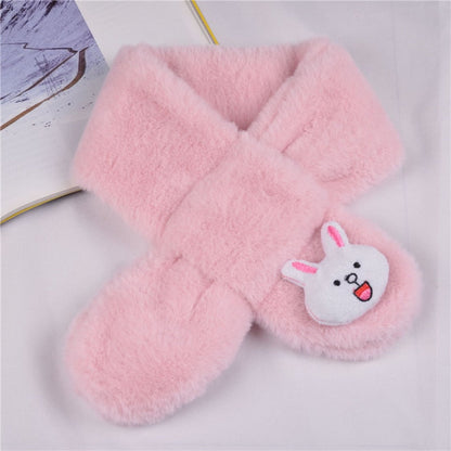 Grey cartoon plush scarf for kids, a practical and soft winter accessory for everyday use