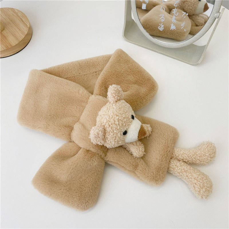 Purple unisex kids winter cartoon plush scarf, a charming and warm accessory for baby fashion